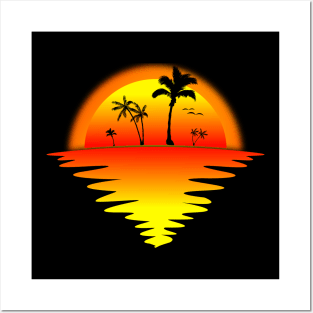 Sunset Silhouette Beach Palm Tree Summer Lover Posters and Art